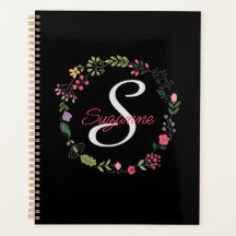 WildFlowers Black Floral Personalised Monogrammed