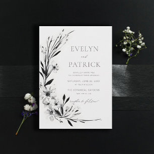 Wildflowers Black Modern Romantic Elegant Wedding Invitation
