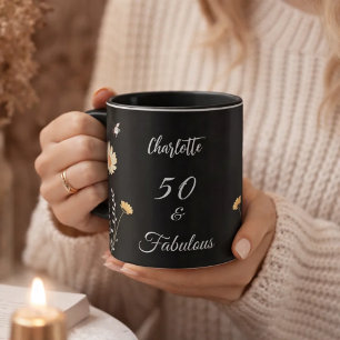 Wildflowers black yellow 50 fabulous birthday mug