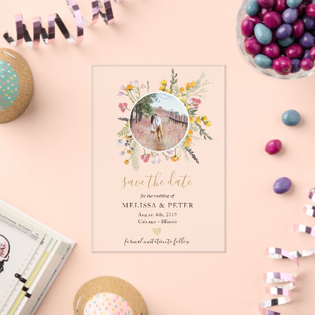 Wildflowers blooms save the date photo acrylic invitations (Insitu (Celebration))