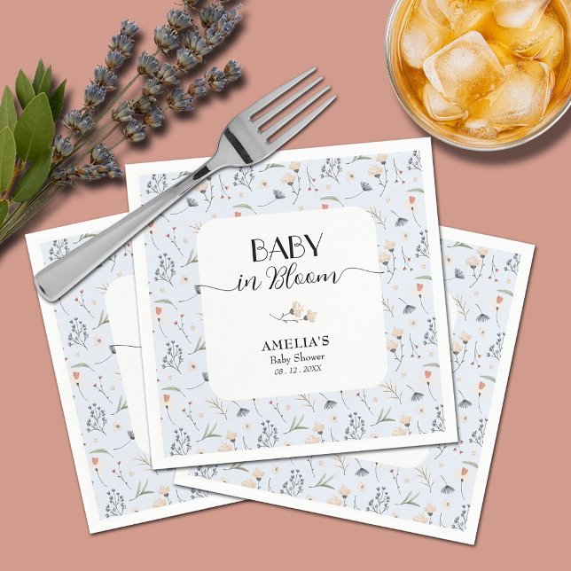 Wildflowers Blue Boy Baby Shower Napkin (Baby in Bloom wildflowers on blue boy baby shower napkins)