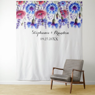 Wildflowers Blue Floral Wedding Photo Booth Tapestry