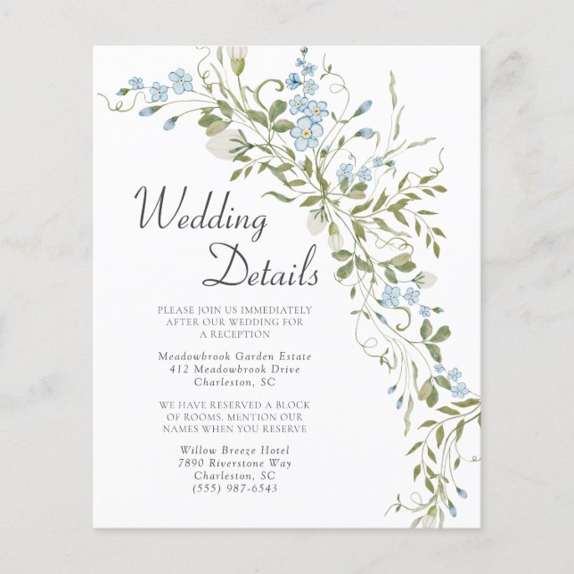 Wildflowers Blue Green Wedding Enclosure Card (Front)