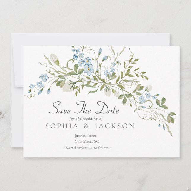 Wildflowers Blue Green Wedding Save The Date (Front)