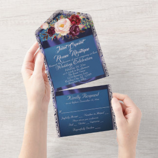 Wildflowers Blue Ribbon, Lace & Lights All In One Invitation