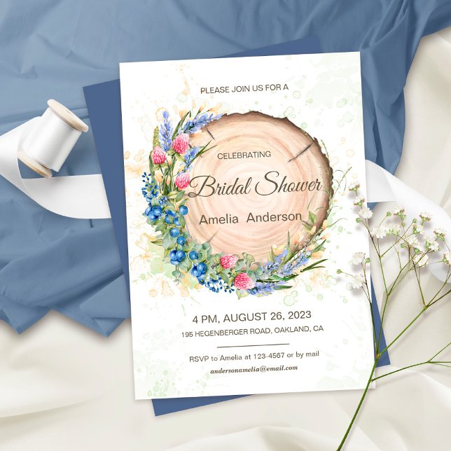 Wildflowers & Blueberry Rustic Bridal Shower Invitation (Creator Uploaded)