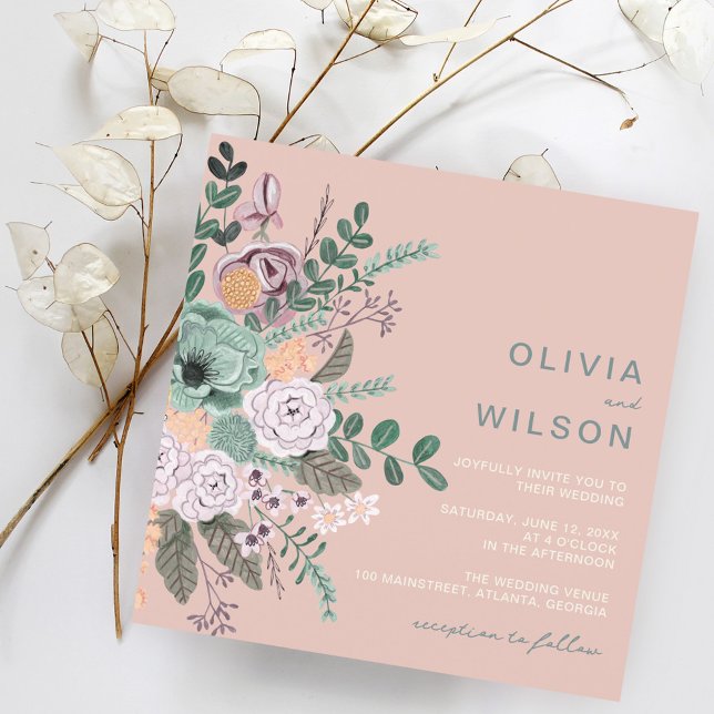 Wildflowers blush pink floral Wedding Invitation (Creator Uploaded)