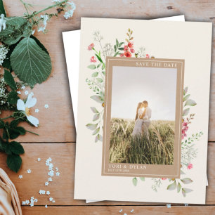 Wildflowers Boho Botanical Wedding Photo Save The  Date