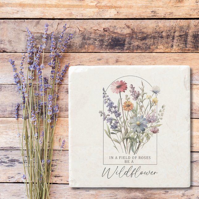 Wildflowers Boho Colourful Inspirational Quote  Stone Coaster (Creator Uploaded)