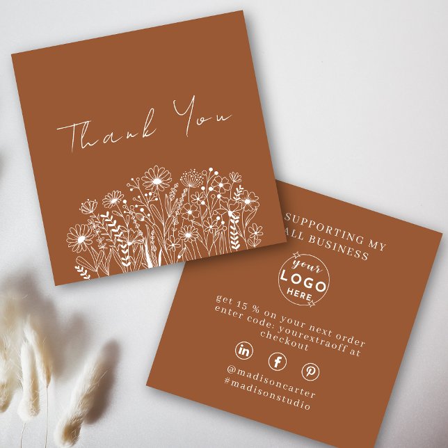 Wildflowers Boho Terracotta Order Thank You Square Business Card (Creator Uploaded)