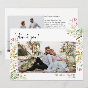 Wildflowers boho Wedding Thank you photo Card
