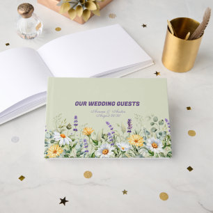 Wildflowers Border Yellow White Purple Wedding Guest Book