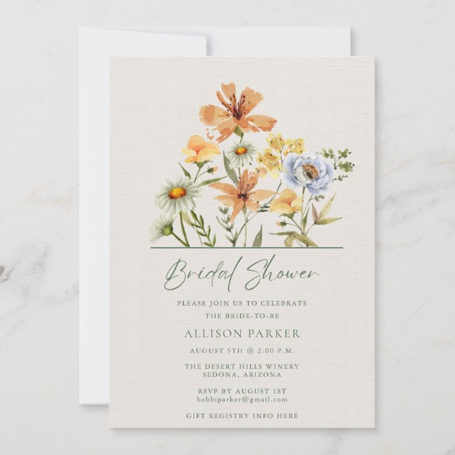 Wildflowers Botanical Garden Bridal Shower Invitation (Front)