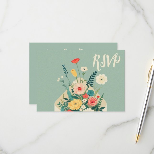 Wildflowers Botanical Garden Wedding RSVP Card (Front/Back In Situ)