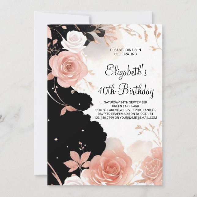 Wildflowers Botanical Printable 40th Birthday Invitation (Front)