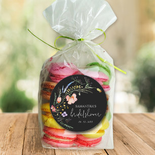 Wildflowers Bridal Shower Black Classic Round Sticker