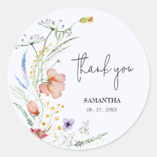 Wildflowers Bridal Shower Blue Classic Round Sticker