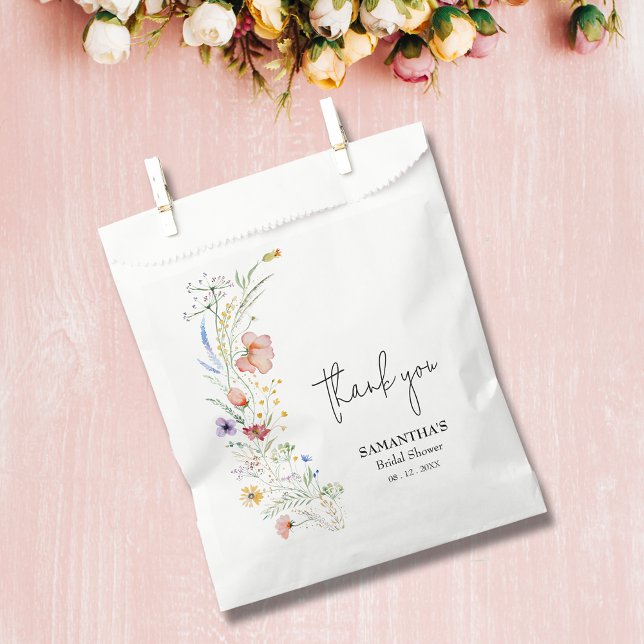 Wildflowers Bridal Shower Favour Bag (Personalized wildflowers bridal shower paper favor bags)