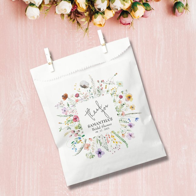 Wildflowers Bridal Shower Favour Bag (Wildflowers bridal shower paper favor bag)