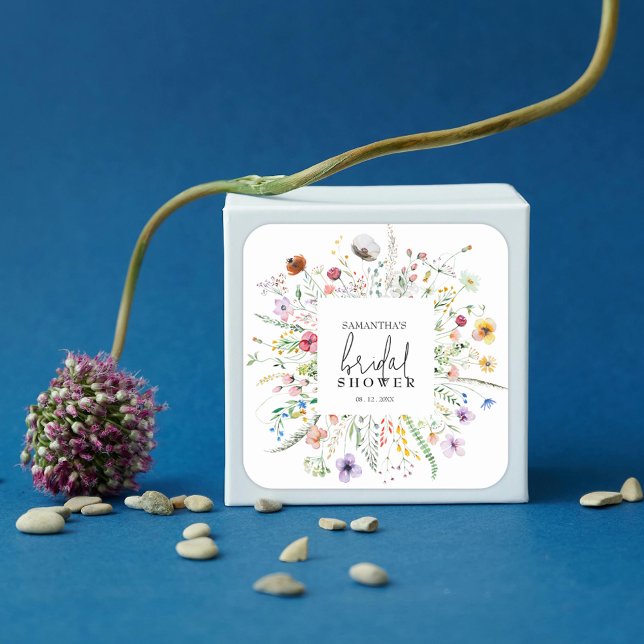 Wildflowers Bridal Shower Favour Square Sticker (Wildflowers Bridal Shower Square Stickers)