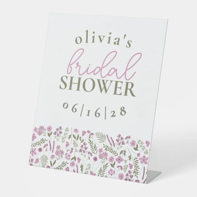 Wildflowers Bridal Shower Pedestal Sign - Purple (Front)