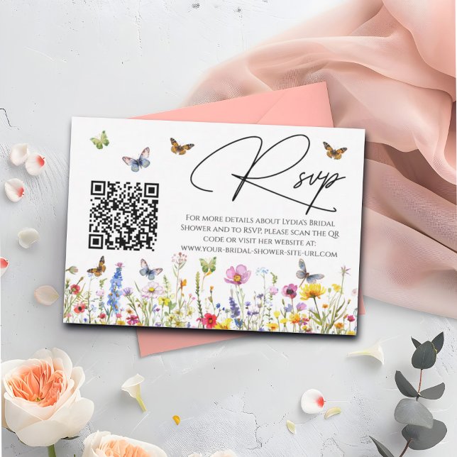 Wildflowers Bridal Shower QR Code RSVP Card (Creator Uploaded)