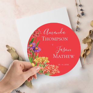 Wildflowers Bright Orange Purple Yellow Wedding Classic Round Sticker