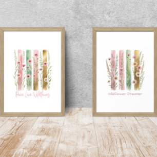 Wildflowers Brush Stroke Watercolor Pink Green Gol