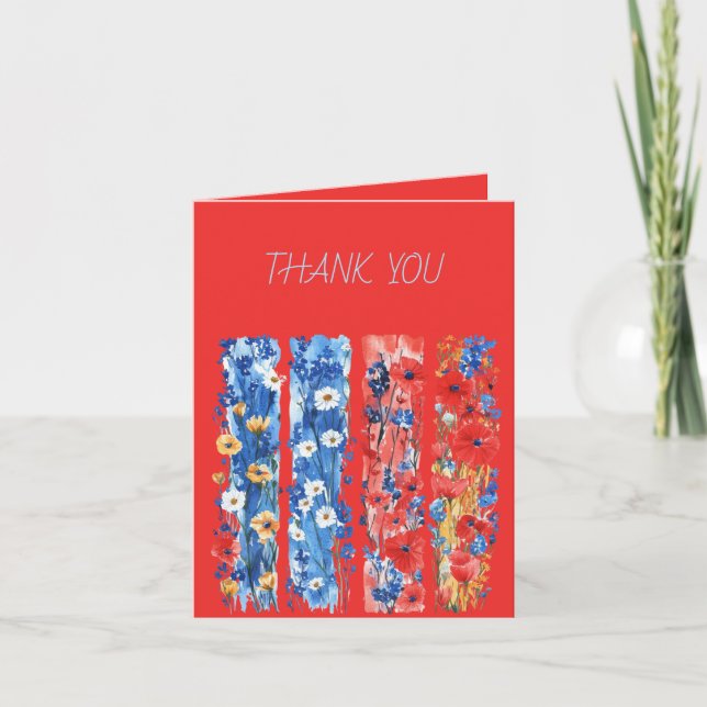 Wildflowers Brushstrokes Orange Red and Blue Thank You Card (Front)