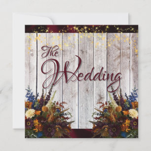 Wildflowers, Burgundy Ribbon & Lights Wedding 2 Invitation