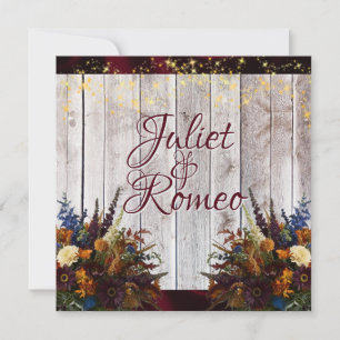 Wildflowers, Burgundy Ribbon & Lights Wedding Invitation