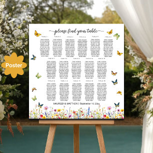 Wildflowers Butterflies 16 Tables Wedding Seating Poster