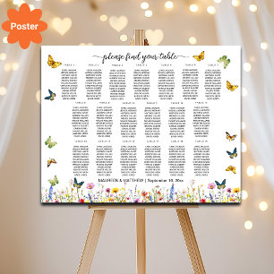 Wildflowers Butterflies 19 Tables Wedding Seating Poster