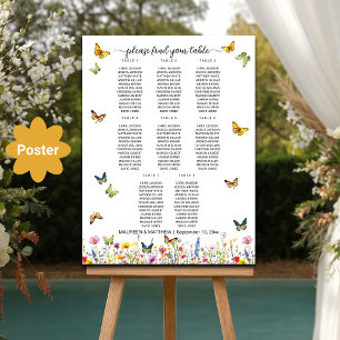 Wildflowers Butterflies 8 Tables Wedding Seating Poster