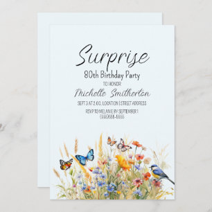 Wildflowers Butterflies Birds Surprise 80th  Invitation