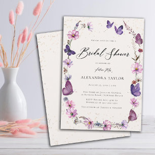 Wildflowers Butterflies Boho Ivory Bridal Shower Invitation