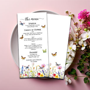 Wildflowers Butterflies Elegant 4x9'' Wedding Menu