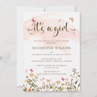 Wildflowers & Butterflies | Elegant Baby Shower Invitation