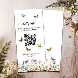Wildflowers Butterflies Elegant QR Code Wedding Menu