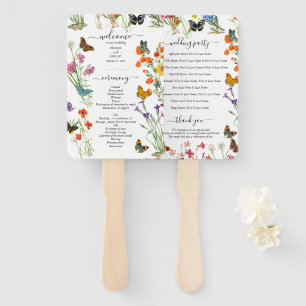 Wildflowers Butterflies Floral Wedding Program Hand Fan