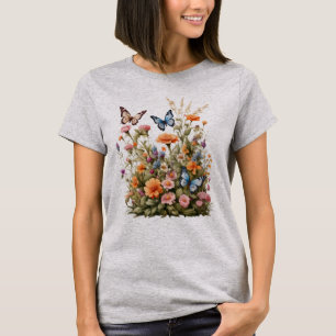 Wildflowers Butterflies Flower Garden Watercolor  T-Shirt