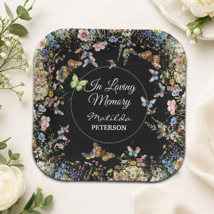Wildflowers Butterflies Greenery Funeral Paper Plate