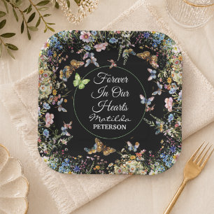 Wildflowers Butterflies Greenery Funeral Paper Plate