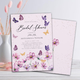 Wildflowers Butterflies Pink Garden Bridal Shower Invitation