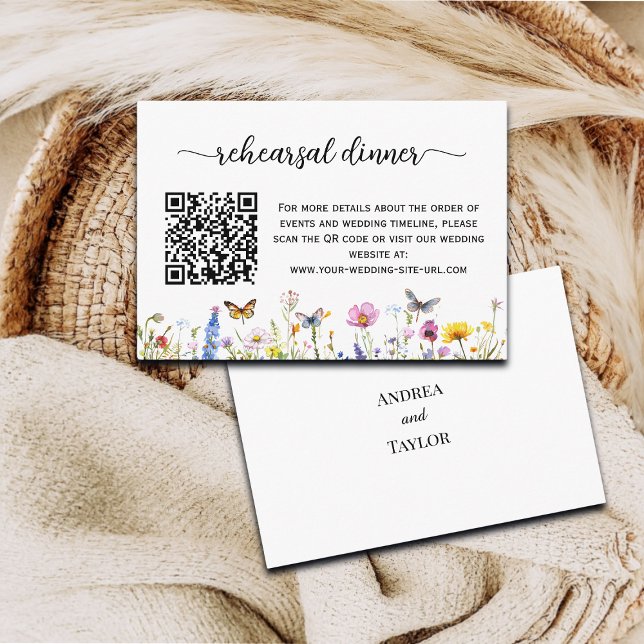 Wildflowers Butterflies QR Code Rehearsal Dinner Enclosure Card (Creator Uploaded)