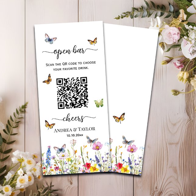 Wildflowers Butterflies QR Code Wedding Open Bar Menu (Creator Uploaded)