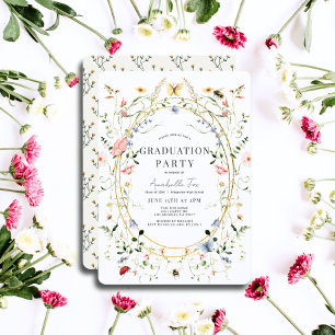 Wildflowers Butterfly Bee Watercolor Graduation Invitation