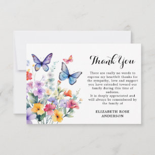 Wildflowers Butterfly Modern Memorial Funeral Thank You Card