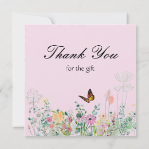 Wildflowers Butterfly Pink Thank You Card