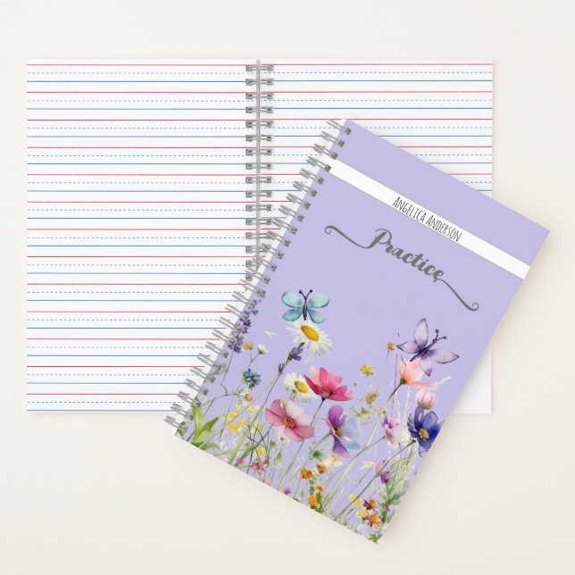 Wildflowers butterfly script custom name Lilac Notebook (Inside)